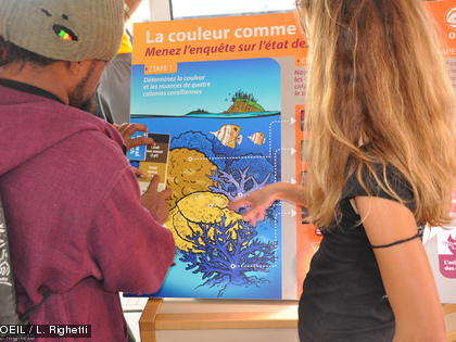 Soixante personnes se sont relayées sur le bateau pour apprendre à évaluer l'état de santé des coraux...